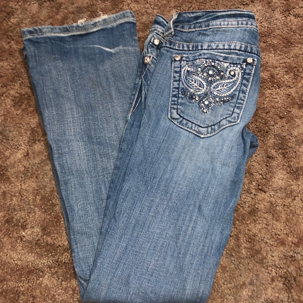 Miss Me Blue Boot Cut Jeans with Silver Embellishments